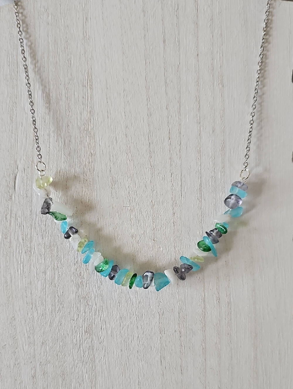 Handmade Silver Tone Sea Glass Chip Bead Necklace
